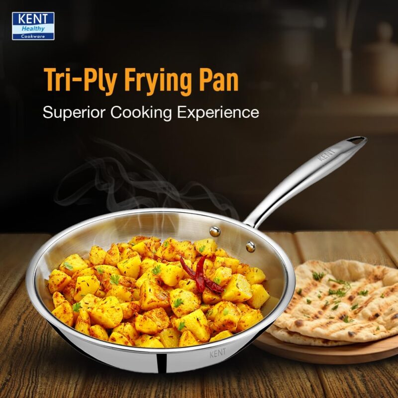 KENT Triply Frying Pan 22 CM with SS Lid 1.2 L | Cool-Touch Diecast Handle | Induction Friendly | Dishwasher Safe (Stainless Steel;Aluminium) - Image 7