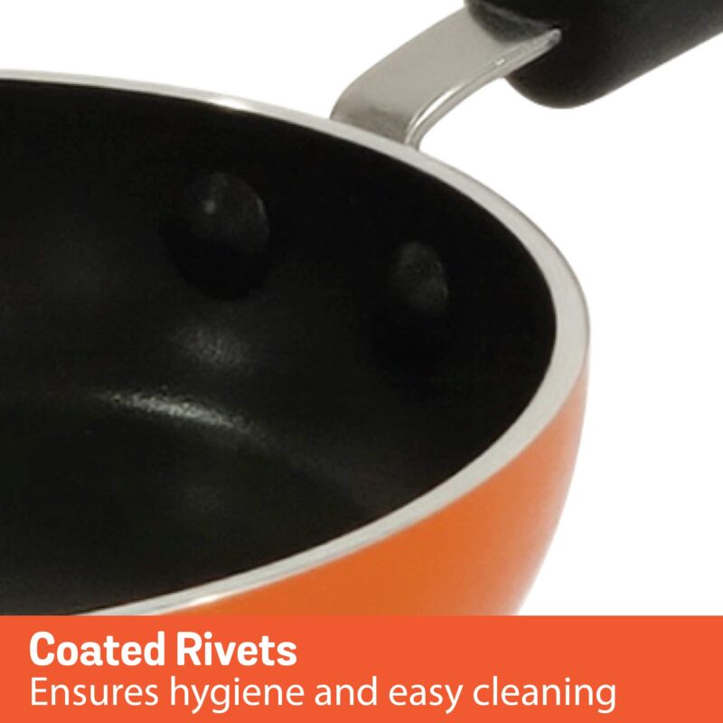 Meyer Non Stick Mini Fry Pan | Tadka Pan | Omelette Pan Non Stick | Egg Pan | Frying Pan Nonstick Small Size | Gas Stove Compatible, 12cm, Orange - Image 2