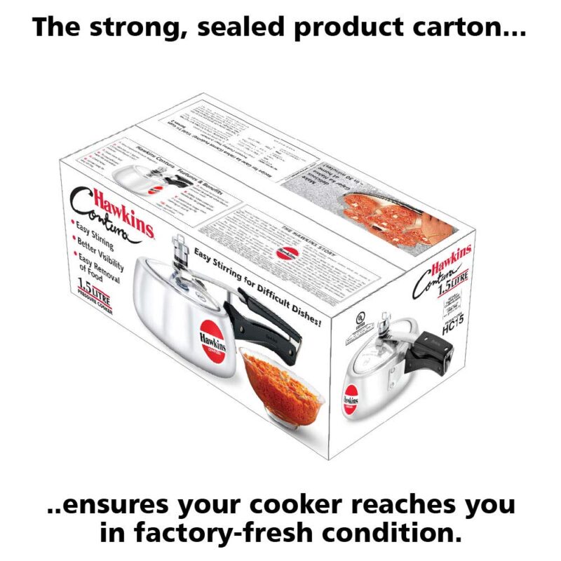 Hawkins Aluminium 1.5 Litre Contura Pressure Cooker, Handi Inner Lid Cooker, Silver (Hc15) - Image 5