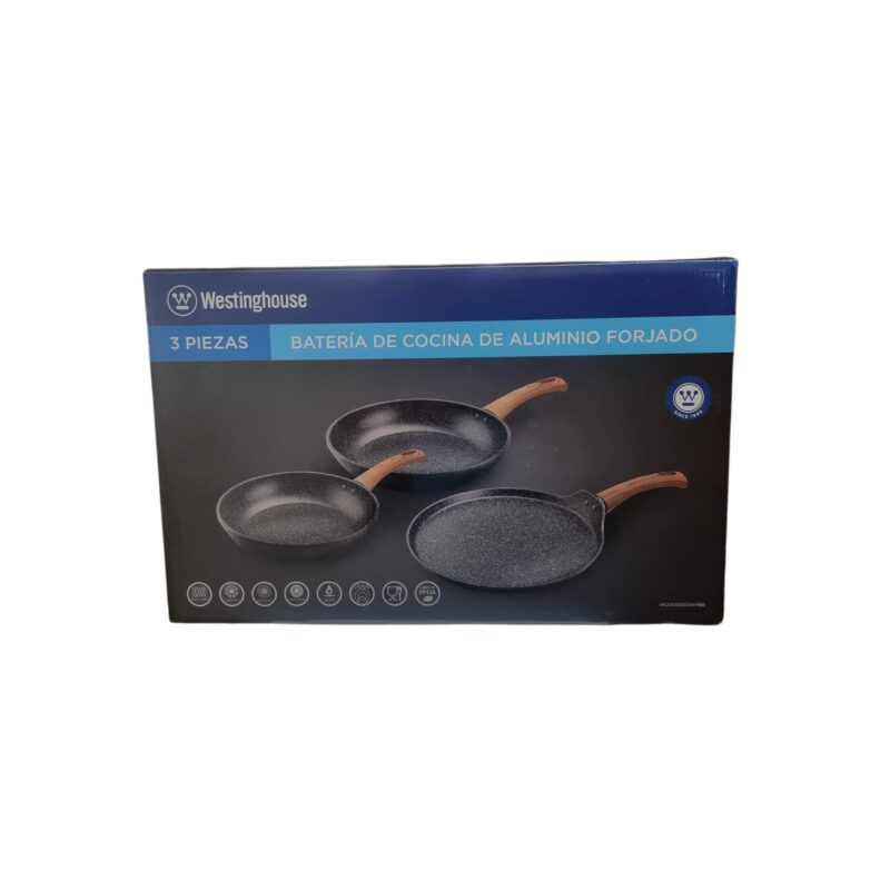 Westinghouse Grey Marble Series Forged Aluminum Cookware Set (3 Pieces) - 1 Frying Pan 26 cm + 1 Frying Pan 20 cm + 1 Crepe 28 cm | with Wooden Handle WCCS003203AMBB - Image 3