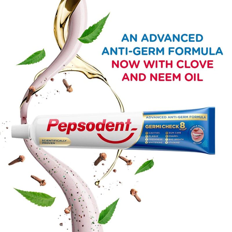 Pepsodent Germicheck 8 Actions, Whole Mouth Toothpaste With Anti-Germ Formula, Clove And Neem Oil, 500 g Family Pack - Image 2
