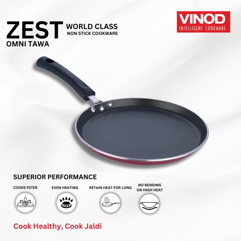 Vinod Zest Aluminium Non Stick Dosa Omni Tawa - 28cm | 4mm Extra Thick | 3 Layer Ceramic Coat | Bakelite Handle | Toxin Free | Gas Base - 1 Year Warranty - Image 8