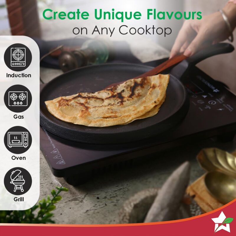 Wonderchef Forza Cast-Iron 25 cm Dosa Tawa Pan | Pre-Seasoned Cookware | Induction Friendly | 3.8 mm| with Lifetime Exchange Warranty - Image 4