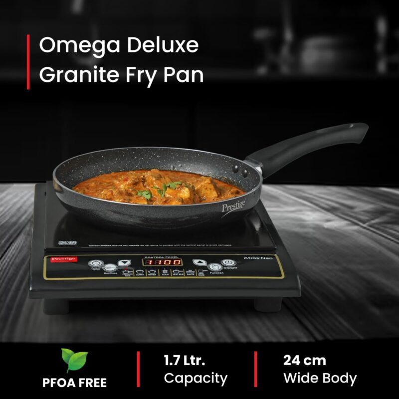 Prestige Non-Stick Omega Deluxe Granite Fry Pan | 24 Centimetre | Black | Induction Base | 5 Layer Non-Stick Cookware | Dishwasher Safe | 2-Layer Metallic Finish - Image 4