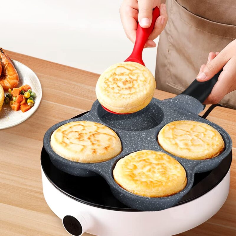 Buecmue Rustless Egg Pan | 4-Cup Nonstick Egg Frying Pan, Easy Clean Egg Cooker Omelet Pan For Breakfast Swedish Pancake, Plett, Crepe Pan Gas Stove and Other Stoves Cookware - Image 4