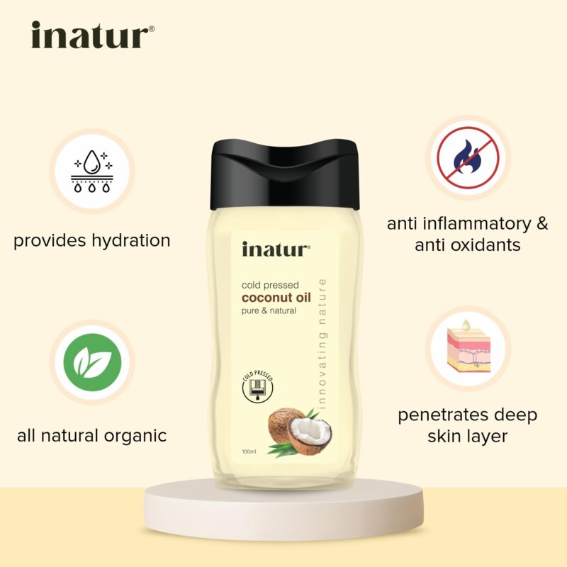 inatur Coconut Oil 100ml - 100% Pure, Virgin, Cold Pressed & Organic | Coconut Oil for Hair, Body & Skin Care | Pure Coconut Oil for Skin, Organic Coconut Oil for Skin, Suitable for All Skin Types - Image 4