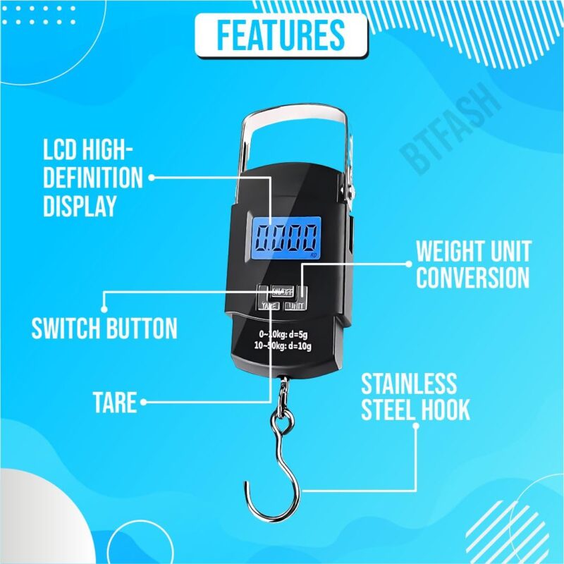 BTfash Electronic Portable Digital LED Screen Luggage Weighing Scale, 50 kg/110 Lb for Multi-Purpose Use. Pack of 1 (A08) - Image 5
