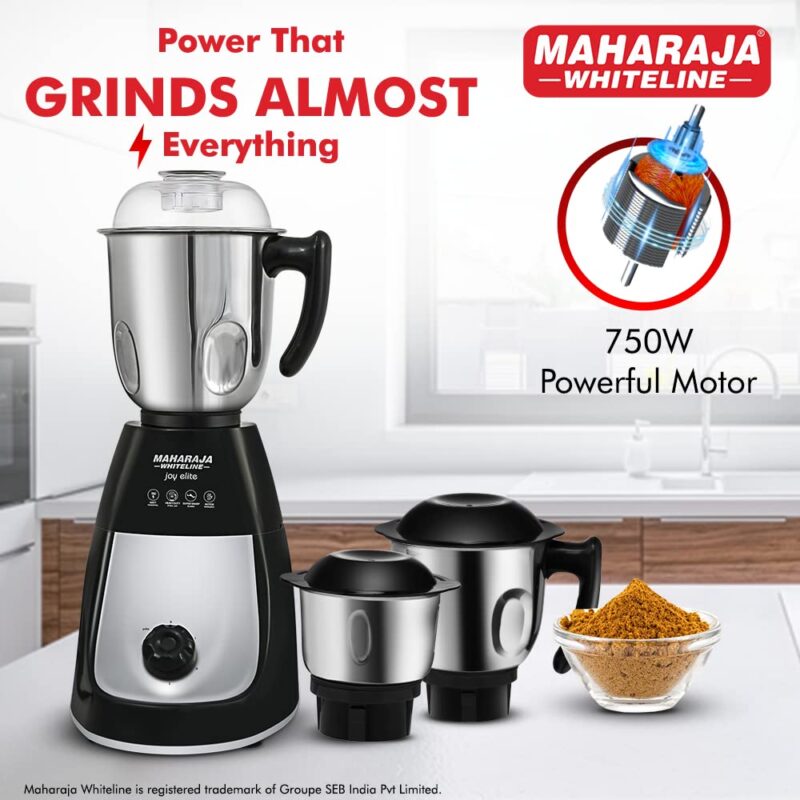 Maharaja Whiteline Joy Elite Mixer Grinder with 4 Jars, Long Lasting Performance with 750 Watt Motor | Jar Flow Breaker | 5 Year Motor Warranty (Black & Grey) - Image 7