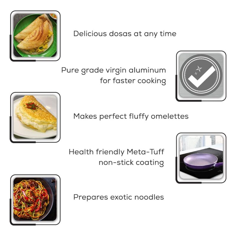 Galaxy Festival 4pcs Cookware Set | Casserole with Lid, Fry Pan, Kadhai | Induction Friendly | Cool Touch Bakelite Handles | Pure Grade Aluminium| PFOA Free| 2 Years Warranty | Purple - Image 7