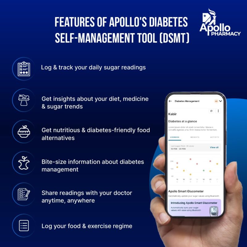 (New Launch) Apollo Smart Glucometer With Complimentary 25 Strips + App, Bluetooth Enabled, Access to Diabetes Self Management Tool with Doctor Chat Assist Plan, Complimentary Apollo Circle membership, Complimentary 100 Health Credits, Lifetime Warranty, - Image 5