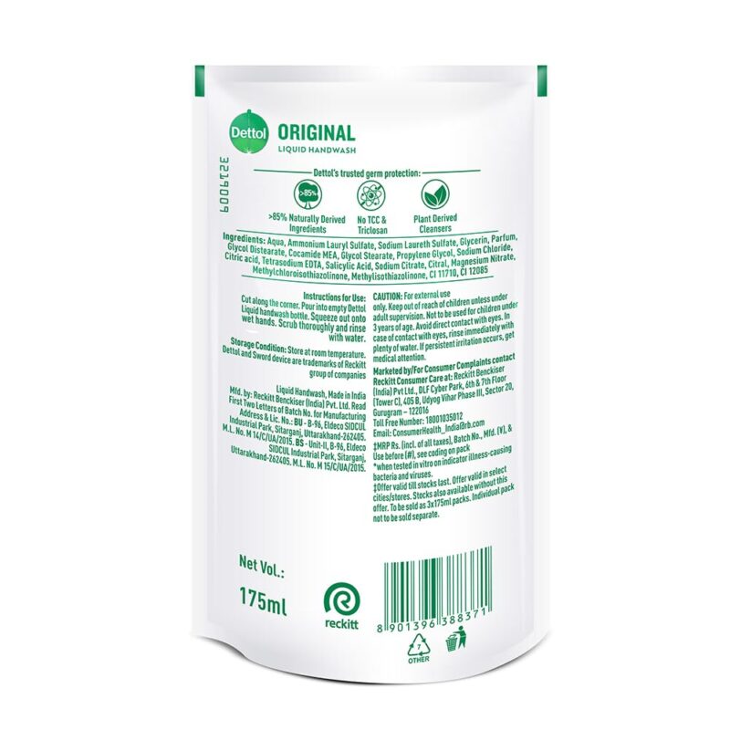 Dettol Original Handwash Liquid Soap Refill, 175ml | Germ Defence Formula | 10x Better Germ Protection - Image 2
