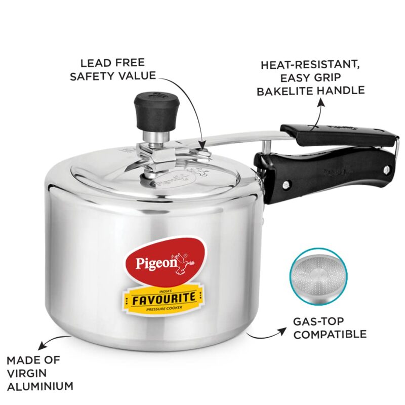 Pigeon by Stovekraft 3 Litre Favourite Aluminium Inner Lid Induction Base Pressure Cooker (Silver) BIS Certified - Image 6