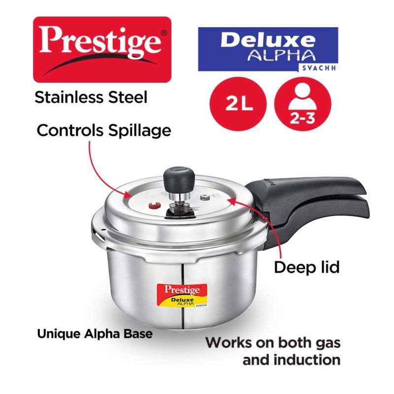 Prestige Svachh Deluxe Alpha 2.0 Litre Stainless Steel Outer Lid Pressure Cookers, Silver, 2 Liter - Image 6