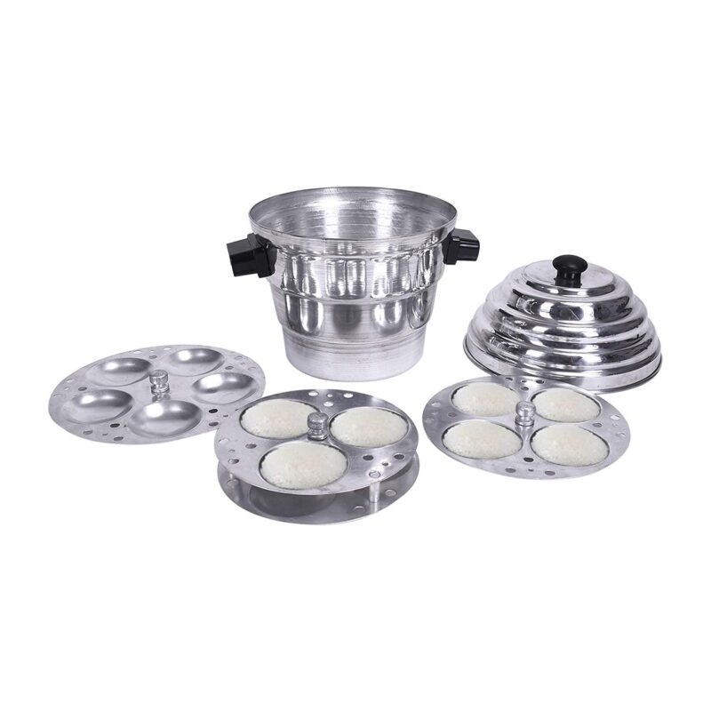 Idli-Dhokla Maker (12 Idli) Idli Cooker with 3 Idli Plates, 2 Dhokla Plates and 1 Patra/momos Plate - Aluminium - Image 2