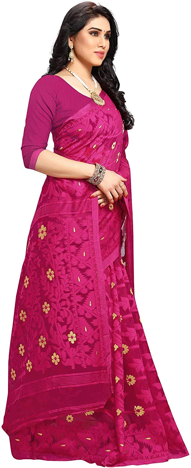 Aishwarya Sarees Women's Jamdani Jute Cotton Saree With Blouse Piece (AS - SOFT DHAKAI NEW -1_Pink) - Image 4