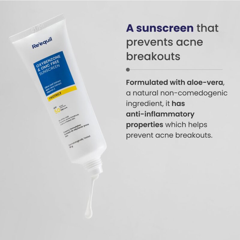 RE' EQUIL Oxybenzone and OMC Free Sunscreen For Oily, Sensitive & Acne Prone Skin | Prevents Acne Breakouts | No White Cast | SPF 50 PA+++ | 50g - Image 5