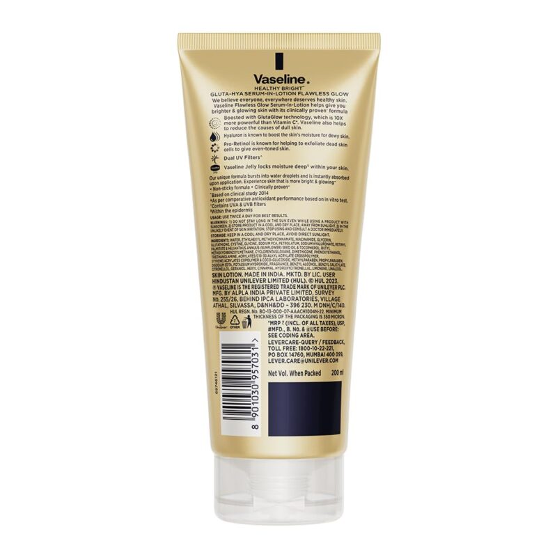 Vaseline Gluta-Hya Flawless Glow Lotion for Face & Body | Gives Brighter Skin | Glutathione & Pro-Retinol Infused Moisturizer, 200ml - Image 7