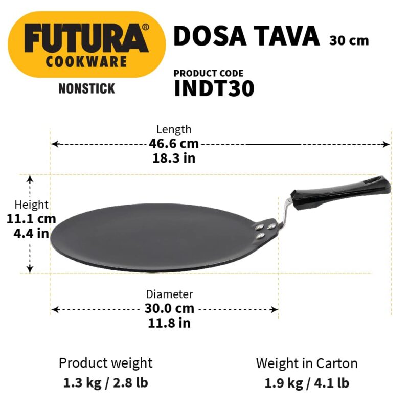 Hawkins Futura 30 cm Dosa Tava, Non Stick Dosa Tawa, Induction Dosa Tawa, Black (INDT30) - Image 6