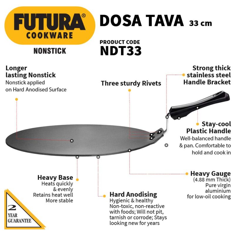Hawkins Futura Nonstick Dosa Tava, Diameter 33 cm, Thickness 4.88 mm (Black) NDT33 - Image 7