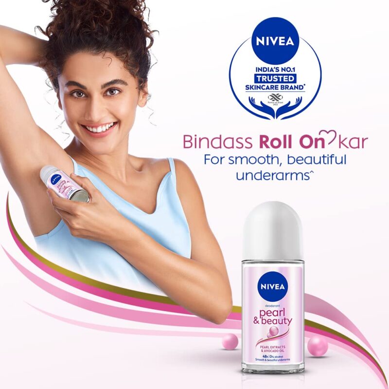 NIVEA Pearl and Beauty 50ml Deo Roll On | With Pearl Extracts & Avocado Oil| 72 H Smooth & Beautiful Underarms | 0% Alcohol | For Women - Image 9