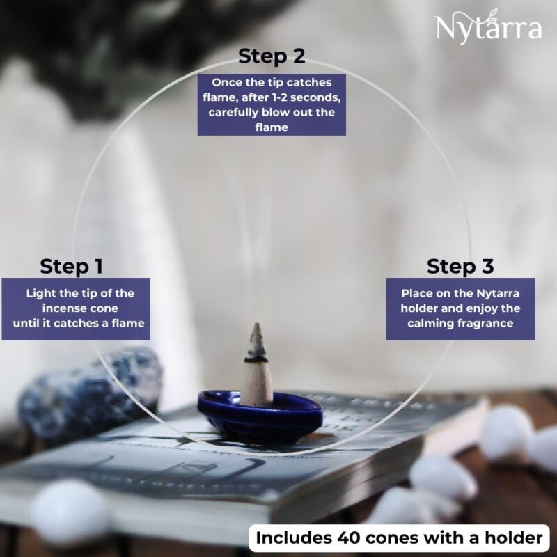 Nytarra's Loban Luxury Incense Cones | Pack of 3| 120 pcs | Special Ceramic Holder | Dhoop Cones for Fragrance | Dhoop Cones for Pooja, Home, Office, Aromatherapy & Meditation - Image 6