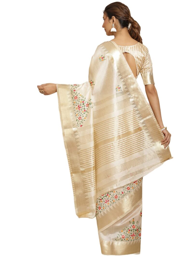arriva fab Women's Kasavu Cotton Blend Saree With Blouse Piece (Riva1698__White) - Image 6