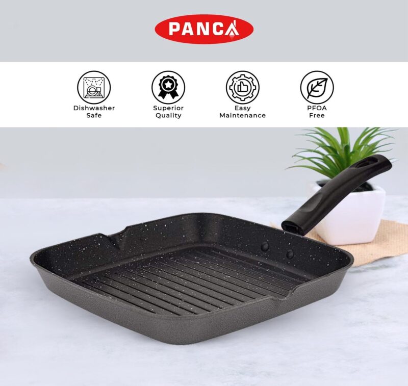 PANCA Non Stick Aluminium Grill Pan Multi Snack Pan Sandwich Maker Uttapam Pan Chilla Pan Toast Pan Grilled Sandwich Snackers Large Pan Kadai Multipurpose- Grey - Image 2