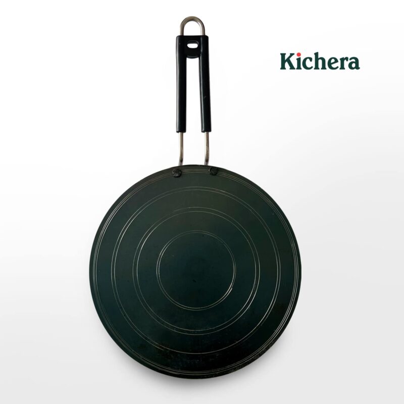 Kichera Traditional Iron Dosa Kal/Pure Iron Dosa Tawa with Stainless Steel Handle 28cm/11 inch, 1kg | Gas Stove and Induction Friendly | Pre-Seasoned Black Flat Iron Tawa - Image 2