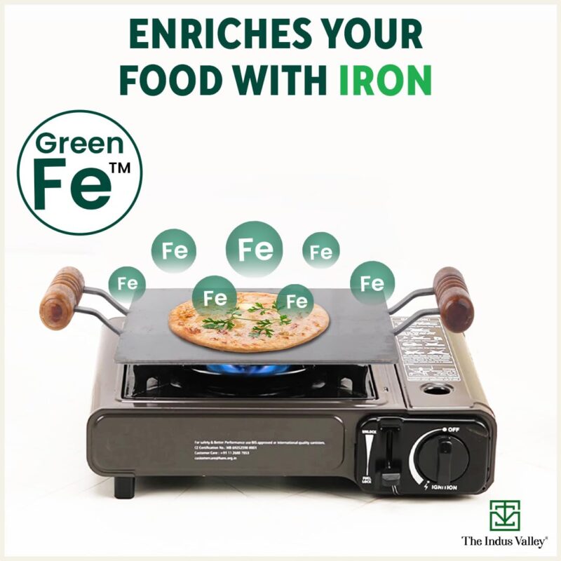 The Indus Valley Pre-Seasoned Square Iron Tawa with Wooden Handle | 30 cm/11.8 inch, 3.26kg | Induction Friendly | Pre-Seasoned Tawa, 100% Pure & Toxin-Free, No Chemical Coating - Image 3