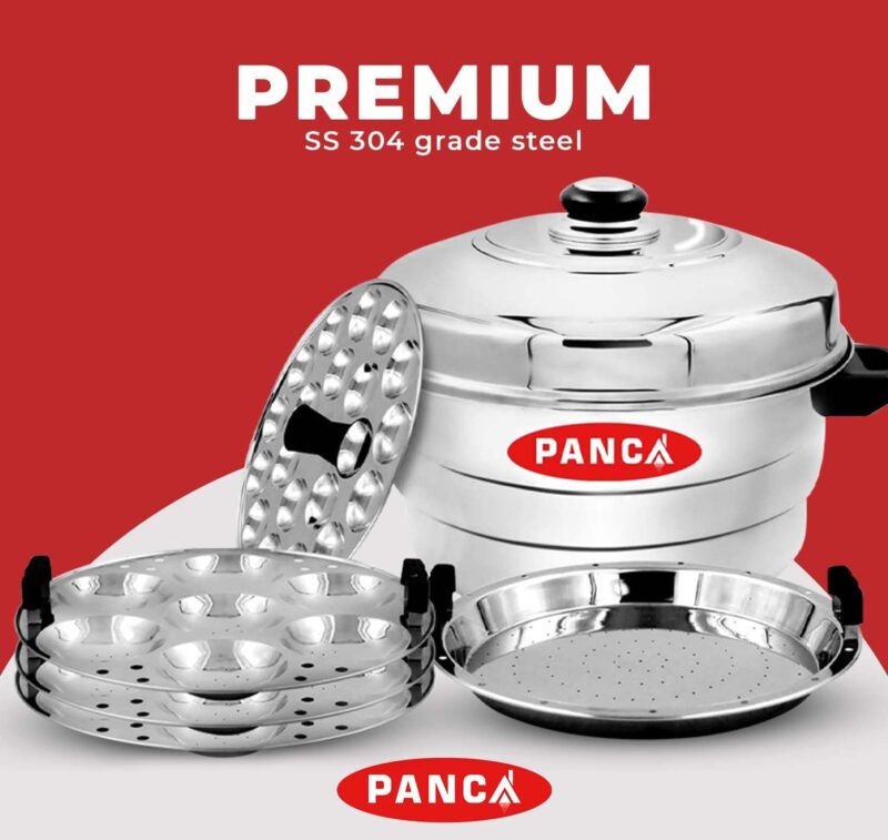 PANCA Idli Maker Stainless Steel Idli Cooker, Idli Steamer, Idly Pot, Dhokla Maker and Mini Idli Plate (Silver, 18 Idli, 18 Mini Idli, 5 Plate Idli Kadai) - Image 2