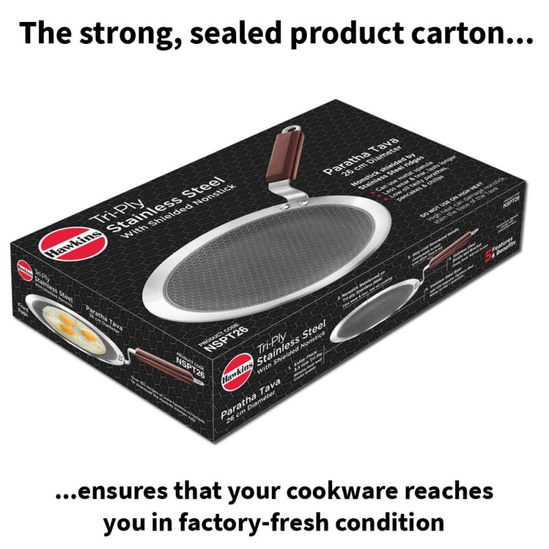 Hawkins 26 cm Paratha Tava, Triply Stainless Steel Shielded Nonstick Tawa with Rosewood Handle, Honeycomb Non Stick Induction Tawa, Silver (NSPT26) - Image 3