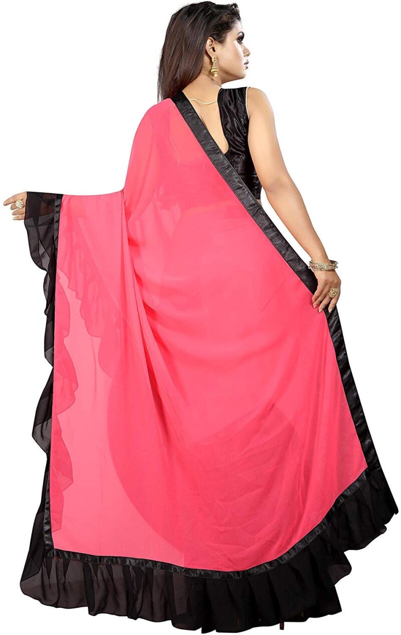 Market Magic World Women's Georgette Saree (Combinationruffle_Gajri-Black_Free Size_Gajri Black) - Image 7