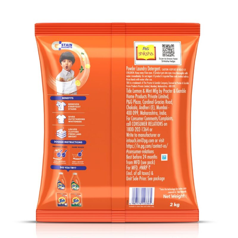 Tide Plus Double Power Detergent Washing Powder Lemon & Mint 2kg - Image 8