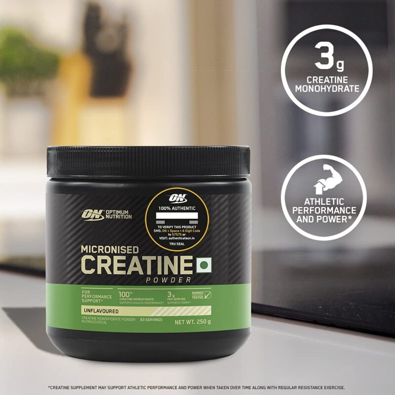 Optimum Nutrition (ON) Micronized Creatine Powder - 250 Gram, 83 Serves, 3g of 100% Creatine Monohydrate per serve, Supports Athletic Performance & Power, Unflavored. - Image 9