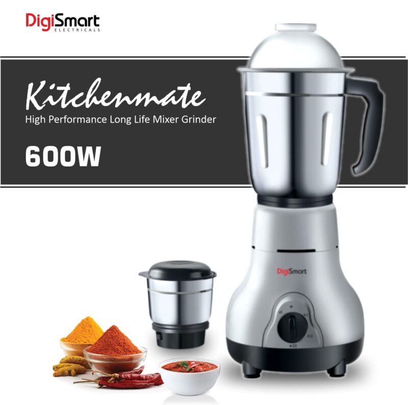 DigiSmart Kitchen Mate Powerful 600 Watt Mixer Grinder (Gray and Black) | 2 Jar | Comes With 2 Year Warranty (BLACK & GRAY) - Image 8