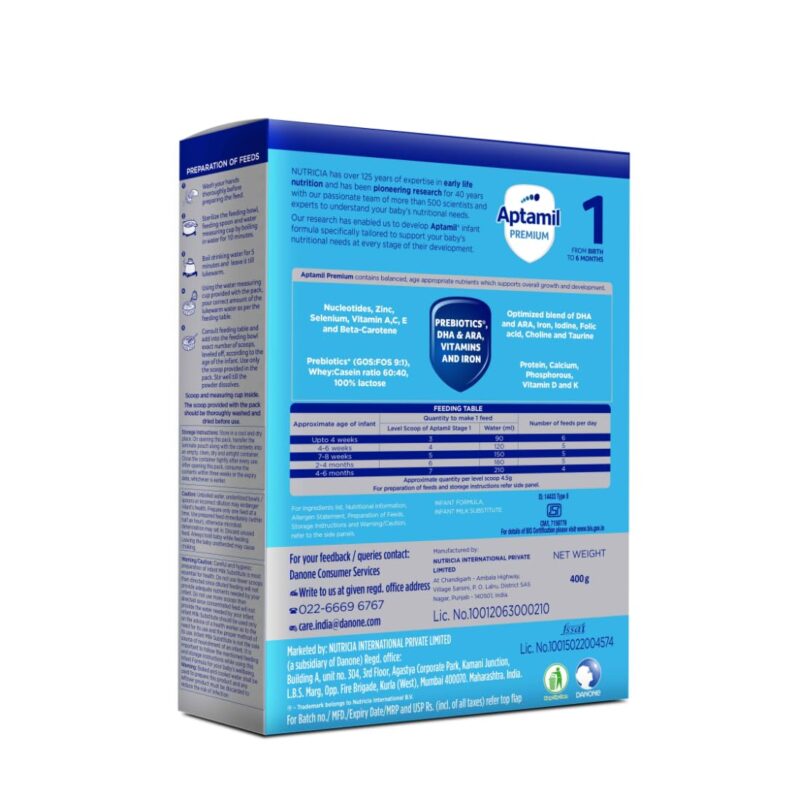 Aptamil Premium Infant Formula Milk Powder for Babies - Stage 1 (Upto 6 Months) - with Prebiotics and DHA - 400gms - BIB Pack - Image 6