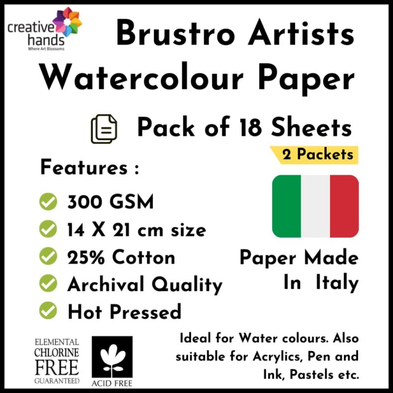 Brustro Watercolour Papers 25% Cotton HP 300 GSM 14 X 21 CM , 2 Packets (Each Packet Contains 18 sheets)