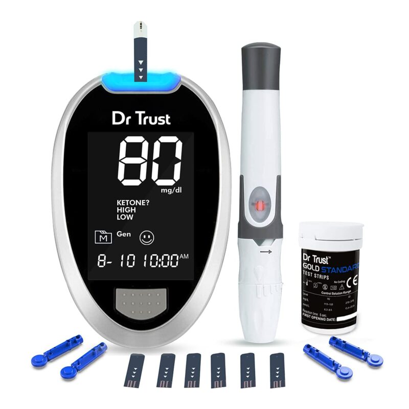 Dr TrustFully Automatic Blood Sugar Testing Glucometer Machine with 10 Strips(Black)