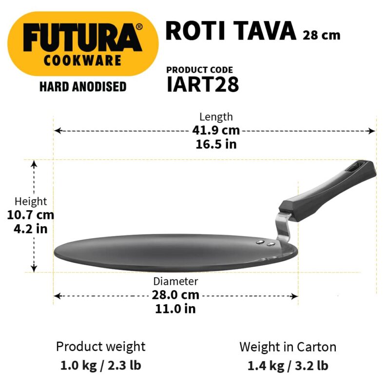 Hawkins Futura 28 cm Roti Tava, Hard Anodised Tawa, Induction Tawa, Black (IART28) - Image 4