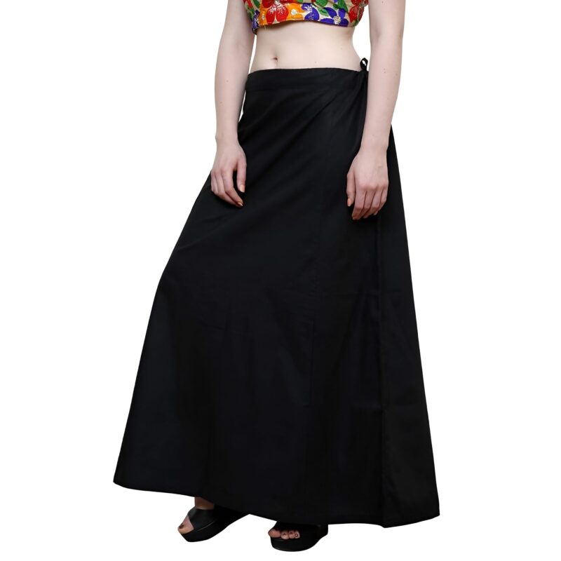 Bardstown Women's Cotton Petticoat Saree Cotton Underskirt Sari Pure Cotton Petticoat (Free Size, Black) - Image 2