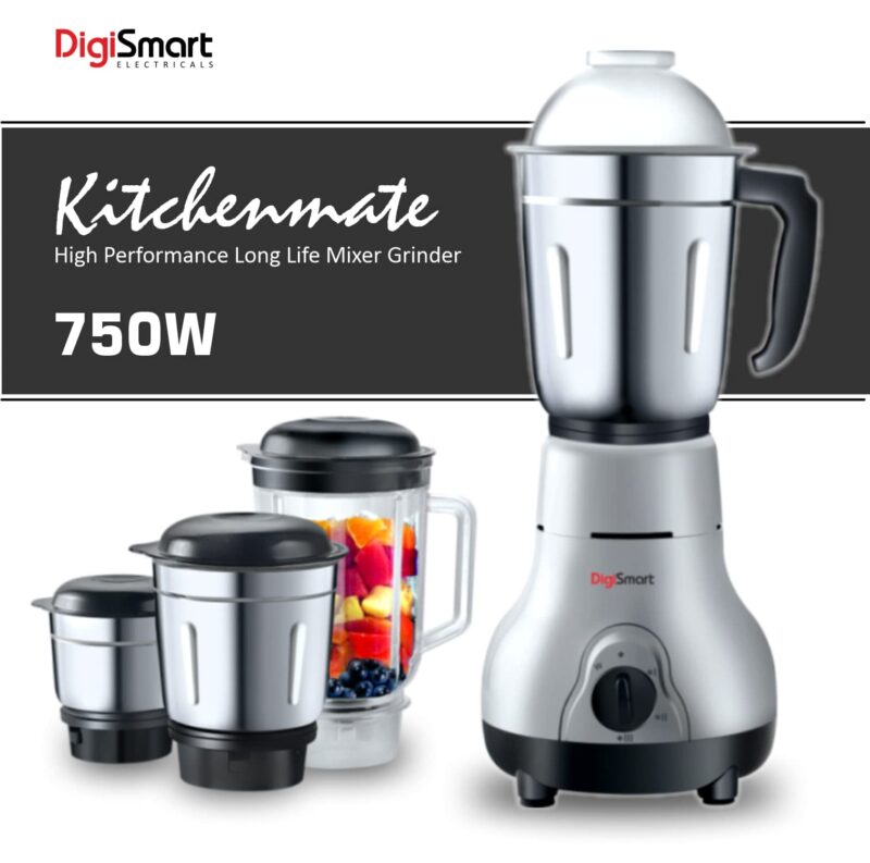 DigiSmart Kitchen Mate 750 Watt Mixer Grinder with 4 Jars Comes with 2 Year Warranty (Grey and Black) - Image 8