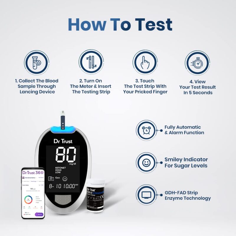 Dr TrustFully Automatic Blood Sugar Testing Glucometer Machine with 10 Strips(Black) - Image 5