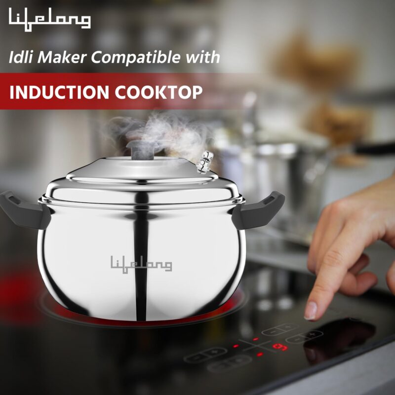 Lifelong Idli Cooker 3 Plate | 12 idlis | Stainless Steel Idli Cooker, Induction and Gas Stove Compatible Idli Maker (LLIDCKR03, Steel Silver) - Image 2
