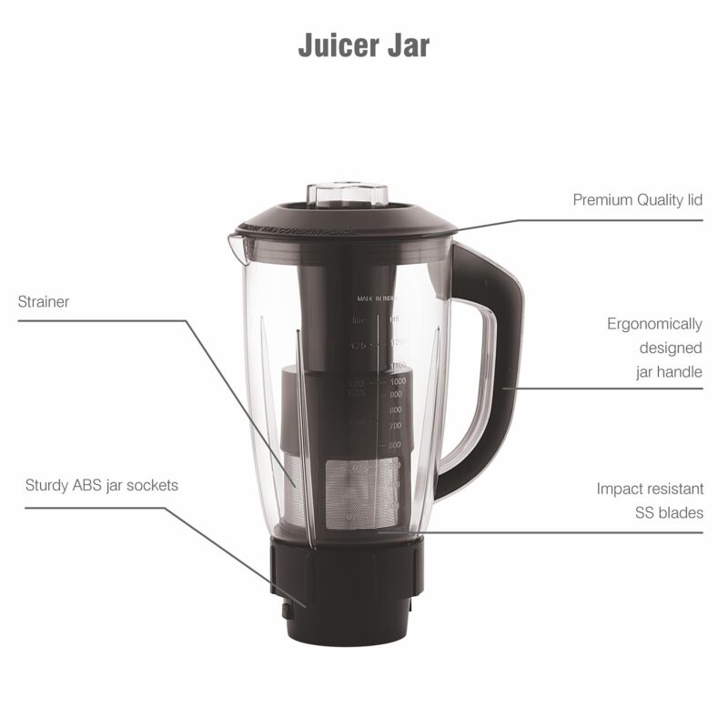 Cello Kitchenette Collection Levanate Pro Plus Mixer Grinder with 3 Jars & 1 Juicer | 500 Watts | 3X Speed Control | Set of 4 | Black - Image 3