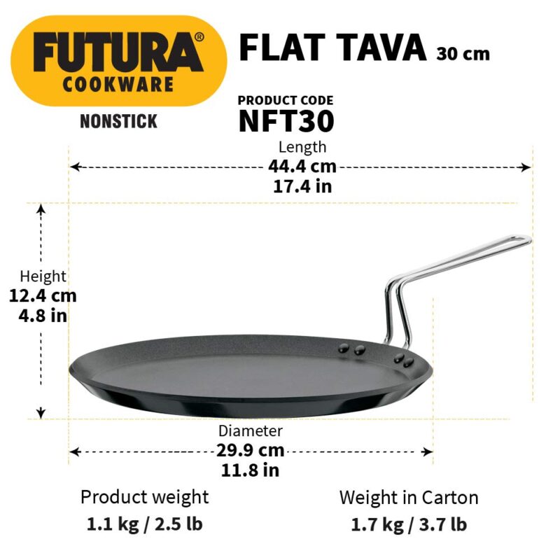 Hawkins Futura 30 cm Flat Tava, Non Stick Tawa with Stainless Steel Handle, Tawa with Rim, Pancake Pan, Flat Pan, Black (NFT30) - Image 6