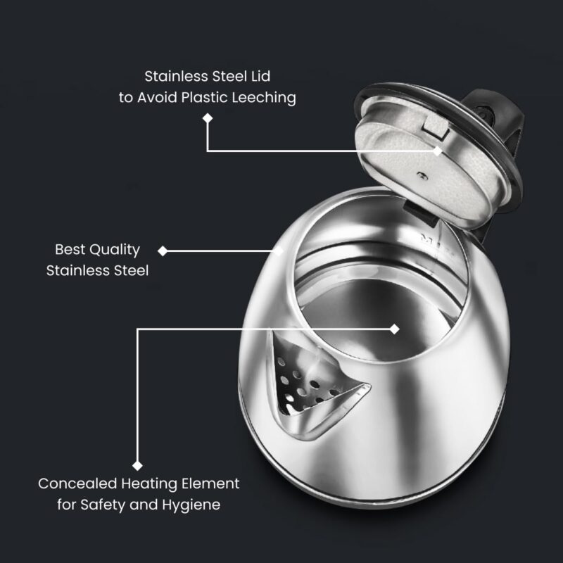 Prestige 1.5 litre PKOSS Stainless Steel Electric Kettle | 1350 Watts| Elegant Design | Cool-touch Handle and Lid | Automatic Cut-Off and Single-Touch Lid Locking. | Silver - Image 4