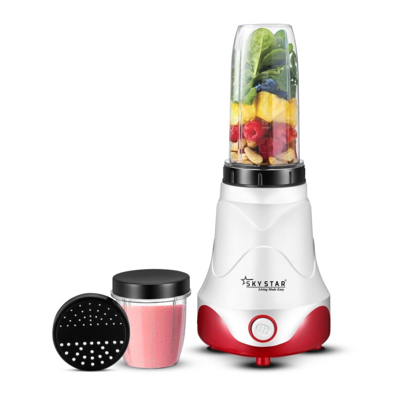 skystar Nutri-Blender Pro 100% Copper Motor With 2 Unbreakable Jars & 1 Blade Juicer Mixer Grinder (2 Jars, White, Red) & 18 Months Motor Warranty, 750 Watts