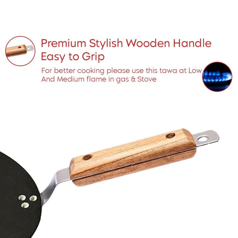 PANCA Iron tawa for Roti,Chapati,Dosa Loha Tawa with Wooden Handle Premium, 100% Toxin-Free, Long Lasting, Black - Image 2