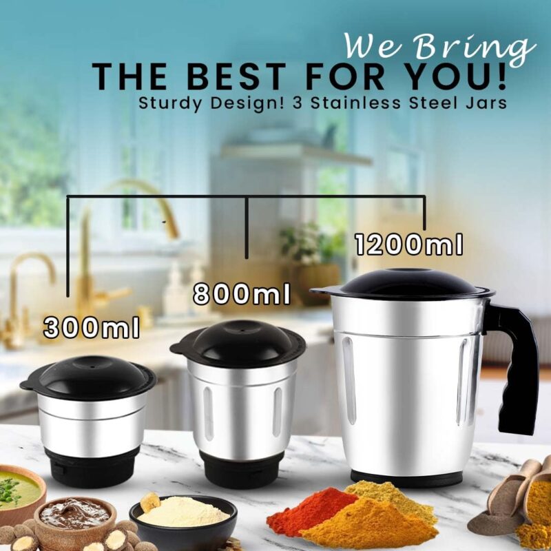 Warmex 500W Mixer Grinder with 3 Jars + 2 Years Warranty, Powerful Motor for Efficient Grinding & Blending, Durable & Versatile Kitchen Appliance, Ideal for Home Cooking Needs, Reliable Performance - Image 3