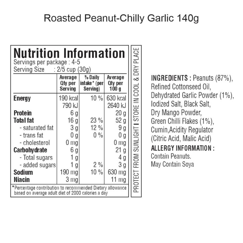 Jabsons Roasted Peanut Chilly Garlic |140g|Roasted| Non-Fried| pack of 2 | Gluten free|Healthy Ready to Eat Snacks|Jumbo Bharuchi Clay Roasted Peanut|Flavoured Peanuts| Moongphali Dana - Image 3